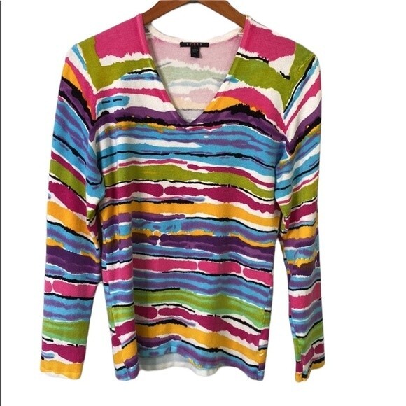 Cyrus Colorful Knit Pull Over Top V-Neck Long Sleeves Stretchy Soft - Picture 4 of 16